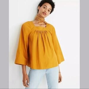 Madewell Boho Mustard Yellow Square Neck Top Shirt Style# 8070 Women's S
